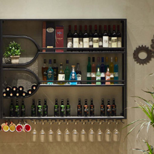 Orren Ellis Renzie Wall Mounted Wine Bottle & Glass Rack Black Wayfair